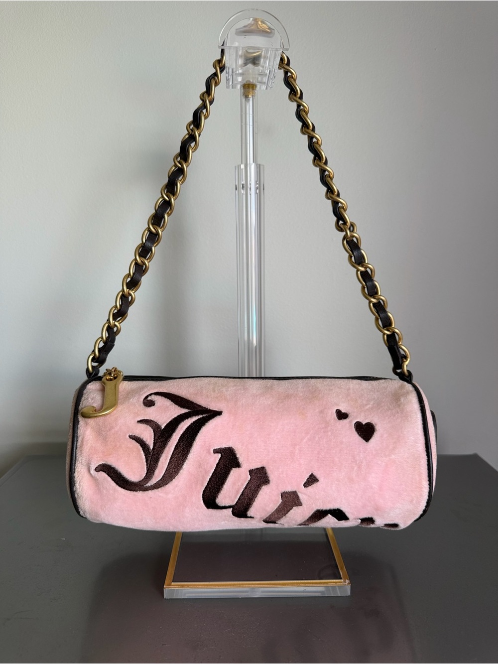 Juicy courture y2k Pink Faux-Fur Logo Barrel Shoulder Bag